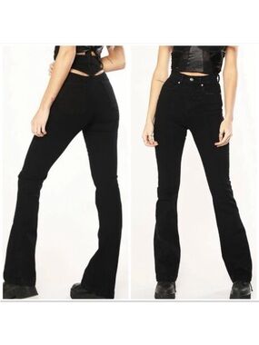 Revice Denim Avalon Flare High Rise Cut Out Jeans: Black